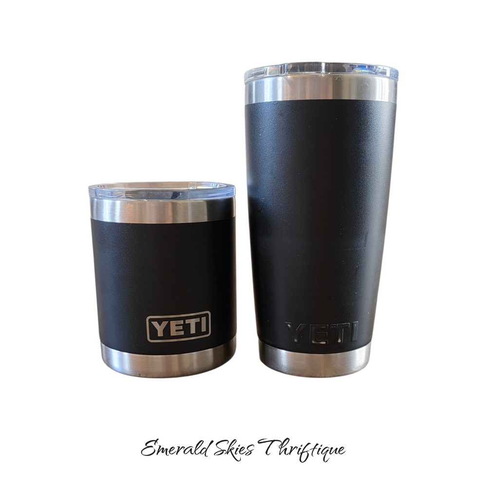 Lot of 2 yeti tumblers. 10 and 20 oz black travel mugs cups with lids free ship